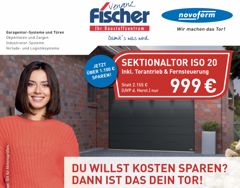 Sektionaltor Iso 20 zum Aktionspreis inklusive Torantrieb und Fernsteuerung für 999 Euro